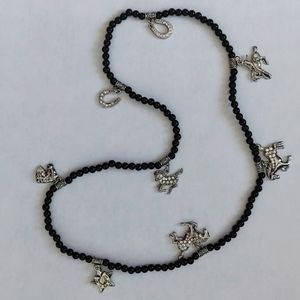 Western cowgirl horse horseshoe rhinestone stretchy bracelet necklace black bead